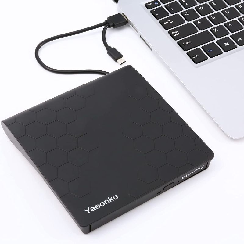 Photo 1 of Yaeonku Double Connector External Blu-ray CD DVD Drive, USB 3.0 Type-C Portable CD DVD Burner Player, Compatible with Laptop Desktop PC Windows Linux Mac OS
