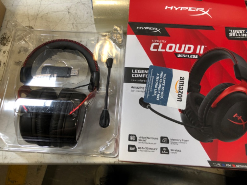 Photo 4 of HyperX Cloud II Wireless - Gaming Headset for PC, PS4/PS5, Nintendo Switch, Long Lasting Battery Up to 30 Hours, 7.1 Surround Sound, Memory Foam, Detachable Noise Cancelling Microphone, Mic Monitoring Red Wireless Cloud II