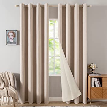 Photo 1 of 2 Panels -- MIULEE  Linen Textured Curtains for Bedroom 100% Blackout Thermal Insulated Grommet Room Darkening Curtains & Drapes Luxury Decor for Living Room