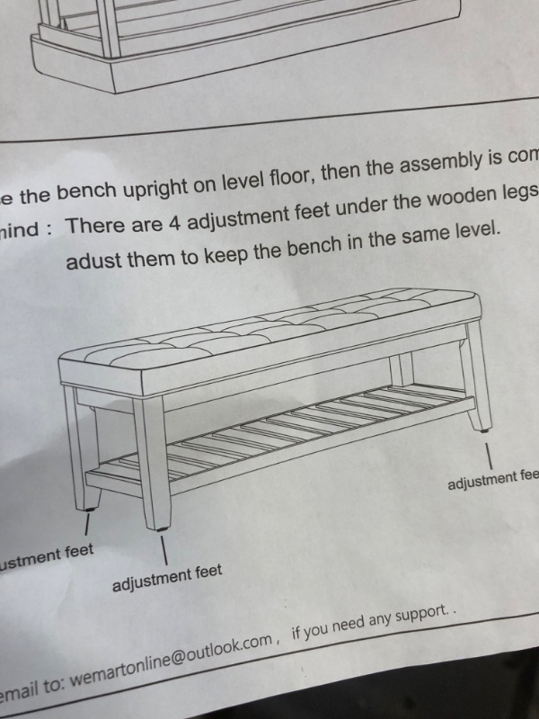 Photo 5 of 24KF Large Rectangular Upholstered Tufted Linen Fabric Ottoman Bench, Padded Bench with Solid Wood Shelf-Linen Bench with shelf Linen-bench