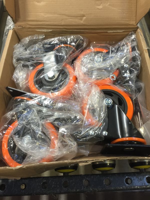 Photo 2 of 4 Inch Caster Wheels, Casters Set of 4, Heavy Duty Casters with Brake 2200 Lbs, Locking Industrial Swivel Top Plate Casters Wheels for Furniture and Workbench Cart(Two Hardware Kits Include) Orange 4 Inch