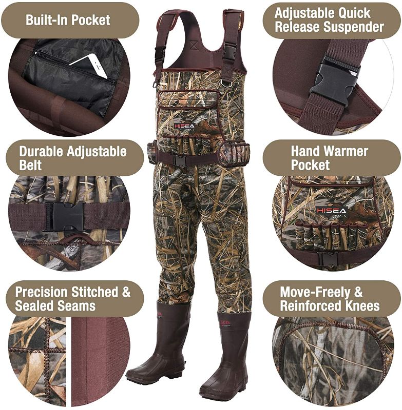 Photo 1 of HISEA Chest Waders Neoprene Duck Hunting Waders for Men with 600G Insulated Boot Waterproof Camo Bootfoot Fishing Waders  11/14
