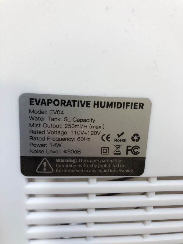 Photo 3 of 5L Evaporative Humidifiers for Bedroom, No Mist Humidifiers for Baby, Washable Filter, Consistent Humidity with 2 Speeds, Quiet Top Fill Humidifiers for Large Room with Auto Shutoff and Digital Display
