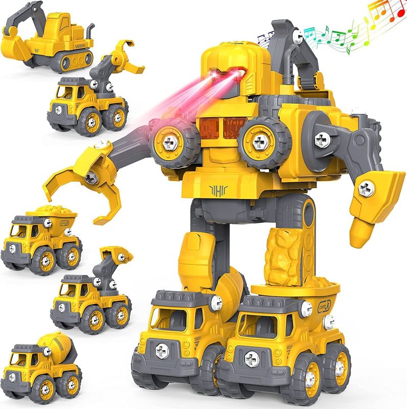 Photo 1 of Gizmovine 5 in 1 Construction Vehicles Toys Take Apart Robot Toys DIY Robot Age 4-8 Transform Robot