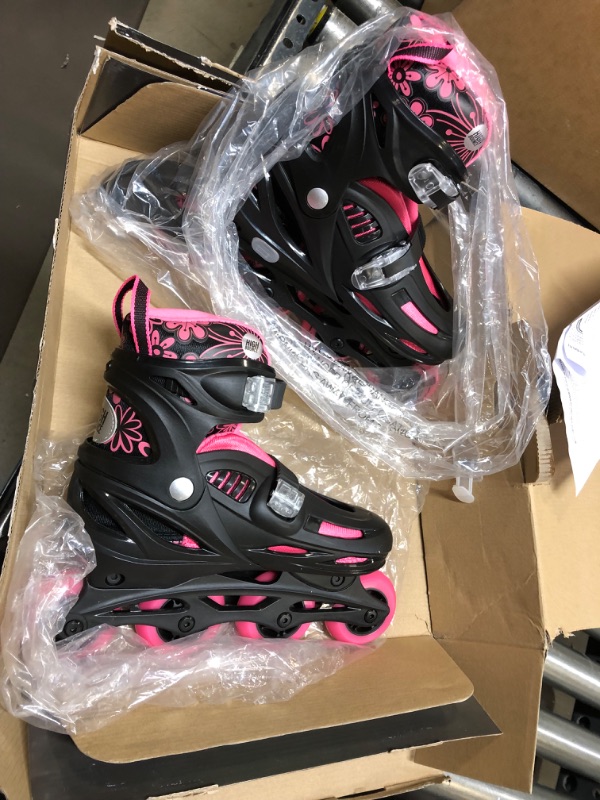 Photo 2 of High Bounce Adjustable Inline Skate for Adults and Kids Lightweight Skates with Smooth Gel Wheels Pink Large (6-9) - Big Kid