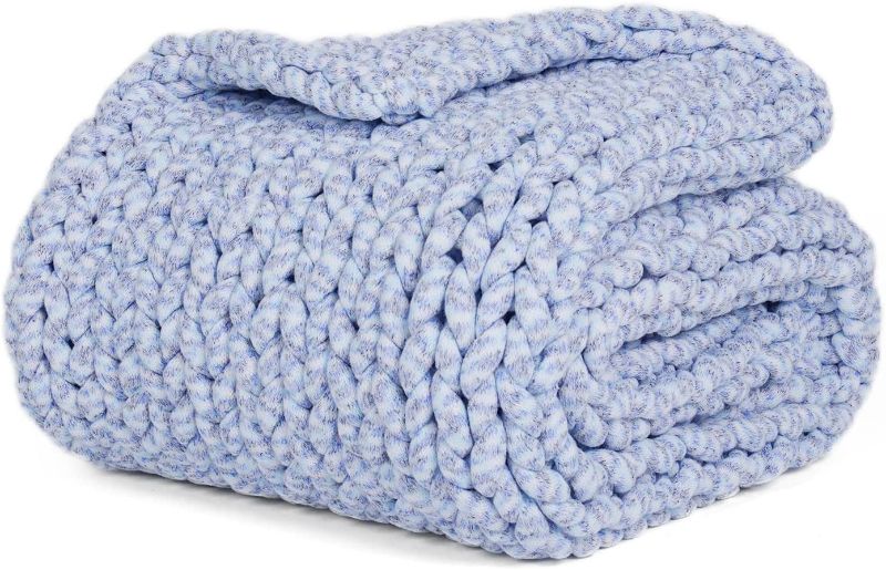 Photo 1 of YnM Knitted Weighted Blanket, Hand Made Chunky Knit Weighted Throw Blanket for Sleep or Home Décor (Blue Fancy Yarn, 50''x60'' 10lbs) …
