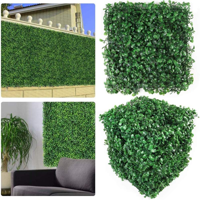 Photo 1 of 10 PCS 10" x 10" Artificial Grass Green Wall Backdrop Panels 6.89 SQ Ft UV Protected Thickened Faux Boxwood Privacy Hedge Panels Decoration for Party Wedding Backyard Indoor Outdoor