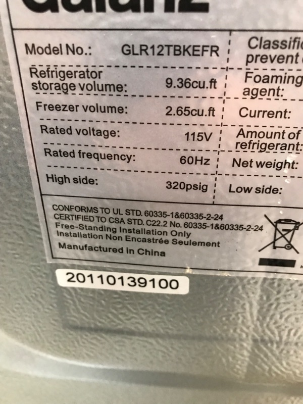 Photo 4 of Galanz GLR12TBKEFR Refrigerator, Dual Door Fridge, Adjustable Electrical Thermostat Control with Top Mount Freezer Compartment, Retro Black, 12.0 Cu Ft
