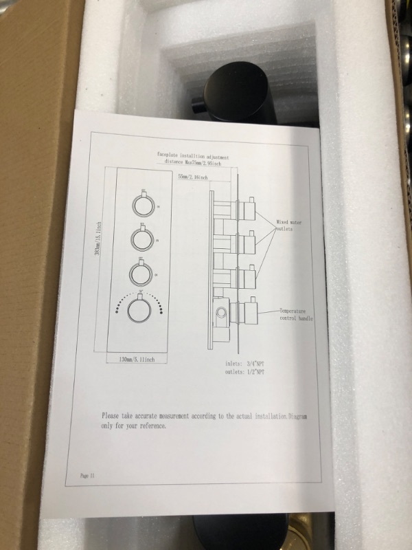 Photo 3 of 4 Handles Thermostatic Mixer Shower Valve and 4 Pcs Shower Body Spray Showerhead Brass Wall Jet (Matte Black)