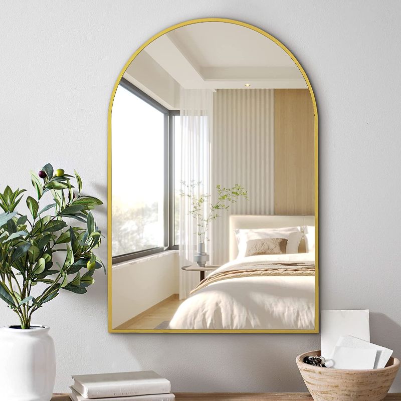 Photo 1 of Arcus Home Gold Arched Mirror 20 x 30 inch Arch Wall Mirror for Bathroom Gold Modern Metal Framed Mirror for Entryway Living Room Bedroom Wall Decor
