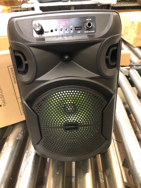 Photo 2 of Pyle Portable Bluetooth PA Speaker System - 600W Rechargeable Outdoor Bluetooth Speaker Portable PA System w/ Dual 8” Subwoofer 1” Tweeter, Microphone In, Party Lights, USB, Radio, Remote - PPHP2835B