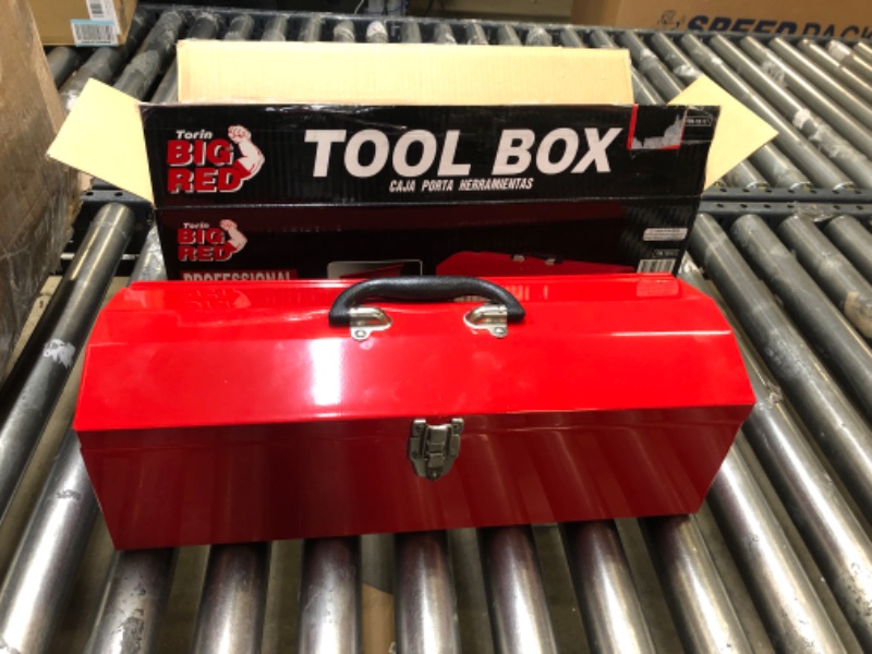 Photo 3 of BIG RED TB101 Torin 19" Hip Roof Style Portable Steel Tool Box with Metal Latch Closure and Removable Storage Tray, Red 19-Inch