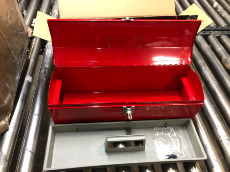 Photo 2 of BIG RED TB101 Torin 19" Hip Roof Style Portable Steel Tool Box with Metal Latch Closure and Removable Storage Tray, Red 19-Inch