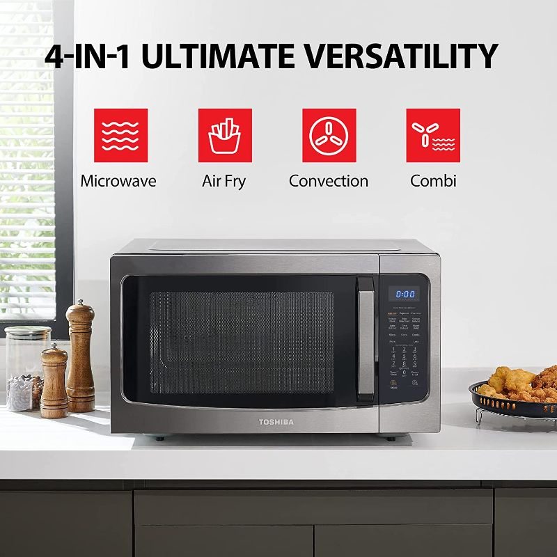 Photo 1 of Toshiba 4-in-1 ML-EC42P(BS) Countertop Microwave Oven, Smart Sensor, Convection, Air Fryer Combo, Mute Function, Position Memory 13.6" Turntable, 1.5 Cu Ft, 1000W, Black
