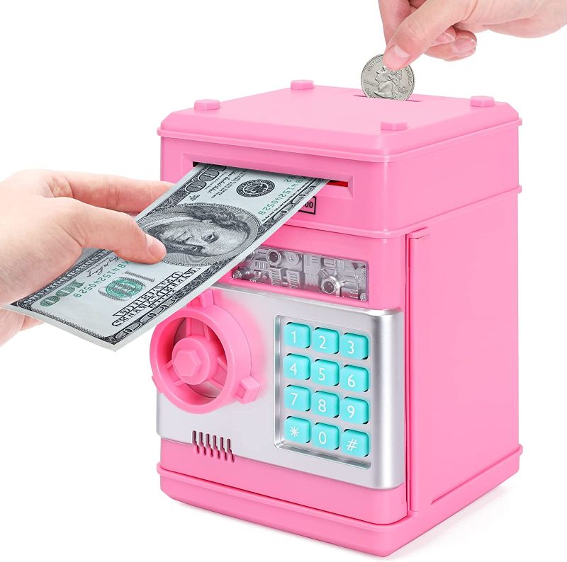 Photo 1 of EPHVODI Electronic Piggy Banks, Auto Scroll Paper Money Saving Box ATM Password Coin Bank,Perfect Toy Gifts for Boys Girls (Pink)
