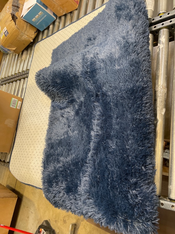 Photo 1 of Approx 4' x 6' Faux Fur Area Rug, Navy 