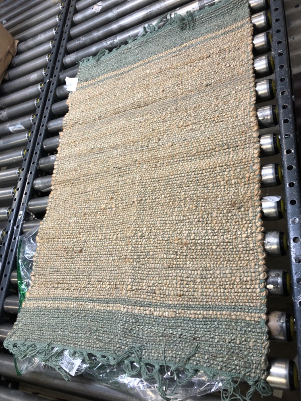 Photo 2 of 2 X 3 Artichoke Green and Brown with Natural Jute Stripes Hand-Loomed Rug
