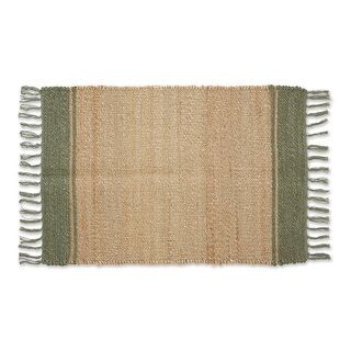 Photo 1 of 2 X 3 Artichoke Green and Brown with Natural Jute Stripes Hand-Loomed Rug
