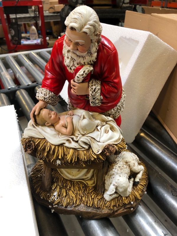 Photo 2 of Adoring Santa Looking Over Baby Jesus, Holiday Figurine, Freestanding for Tables, Shelves, Mantels, Desks, Christmas Décor, 12.25 Inches