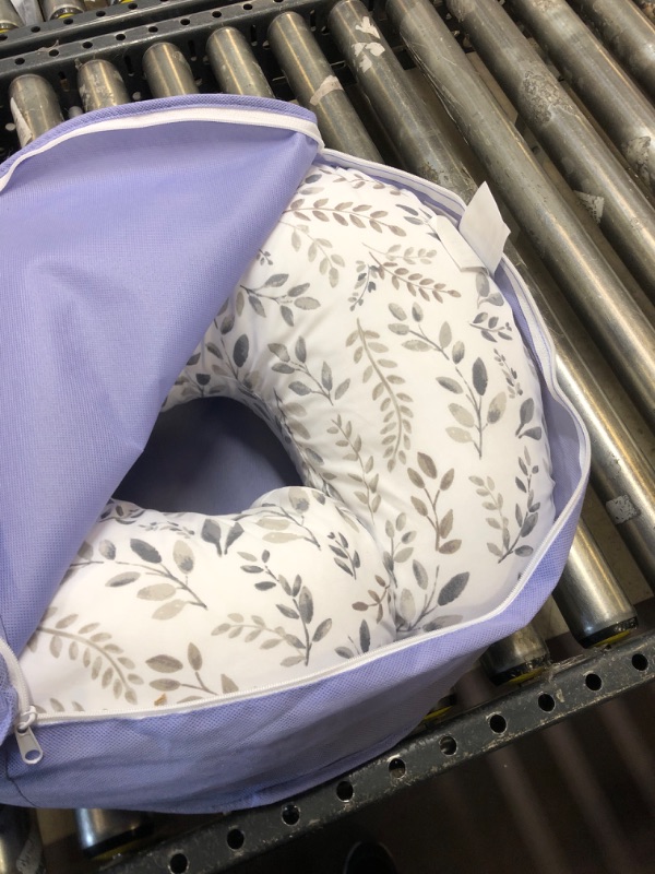 Photo 2 of Boppy Original Nursing Support, Gray Taupe Leaves, Ergonomic Breastfeeding, Bottle Feeding, and Bonding, Firm Hypoallergenic Fiber Fill, Removable Cover, Machine Washable, FKA Boppy Nursing Pillow