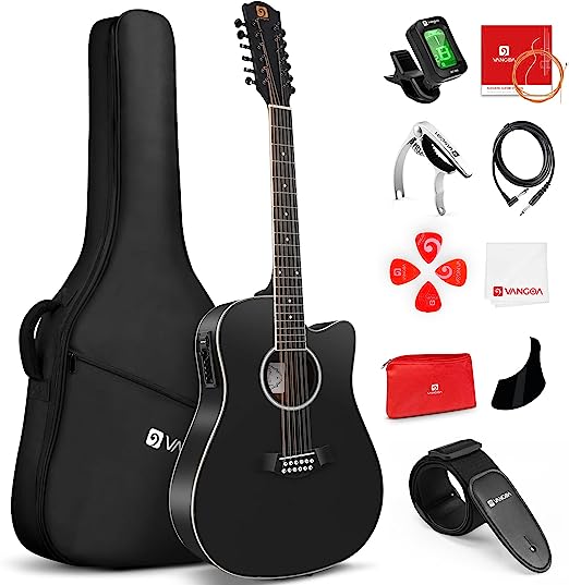 Photo 1 of Vangoa 6 String Guitar, Twelve String Guitar Acoustic Electric Cutaway Guitarr Bundle for Beginner Adults, Teens, Spruce Top, Bone Nut, Upgraded Starter Kit, Black (SIMILAR TO STOCK PHOTO)