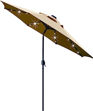 Photo 1 of 
Sunnyglade 9' Solar LED Lighted Patio Umbrella with 8 Ribs/Tilt Adjustment and Crank Lift System (Light Tan)