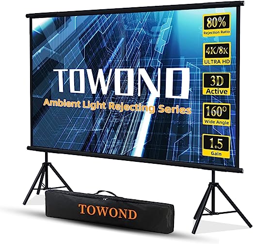 Photo 1 of Projector Screen and Stand,Towond 100 inch Ambient Light Rejecting Projection Screen Fabric, Portable Projector Screen Outdoor Indoor 16:9 4K/8K HD Wrinkle-Free Foldable Movie Screen with Carry Bag