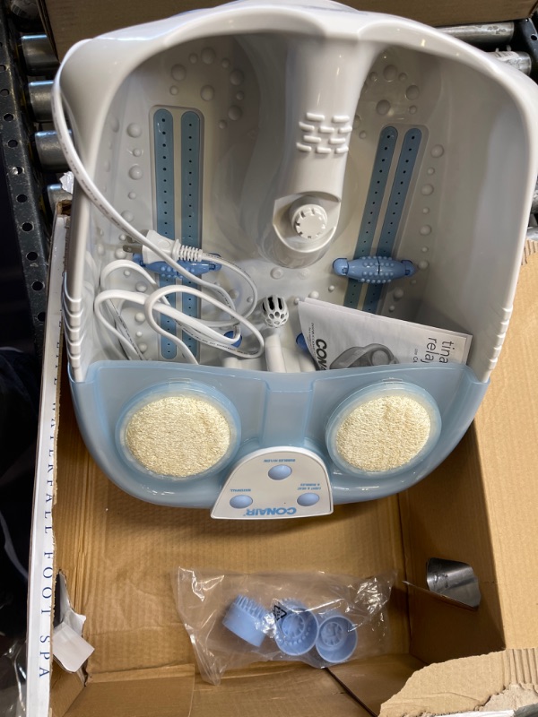 Photo 3 of Conair Waterfall Pedicure Foot Spa Bath with Blue , Massaging Bubbles and Massage Rollers, Blue/White Waterfall + Massage Bubbles and Rollers Blue / White