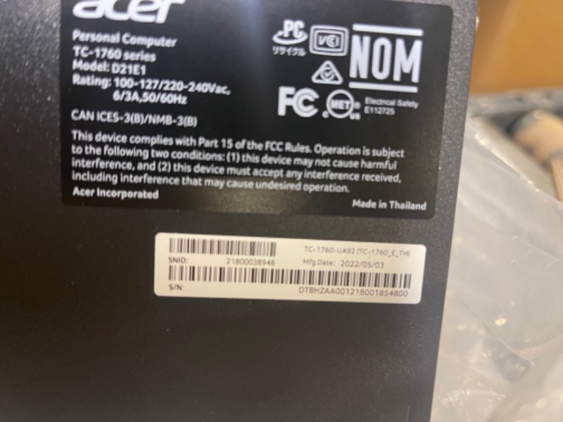 Photo 8 of Acer Aspire TC-1760-UA92 Desktop | 12th Gen Intel Core i5-12400 6-Core Processor | 12GB 3200MHz DDR4 | 512GB NVMe M.2 SSD | 8X DVD | Intel Wireless Wi-Fi 6 AX201 | Bluetooth 5.2 | Windows 11 Home
