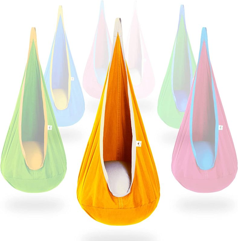 Photo 1 of OUTREE Kids Pod Hanging Swing Seat Hammock,Cotton Child Swing Hammock Chair for Indoor and Outdoor use,Yellow and White
