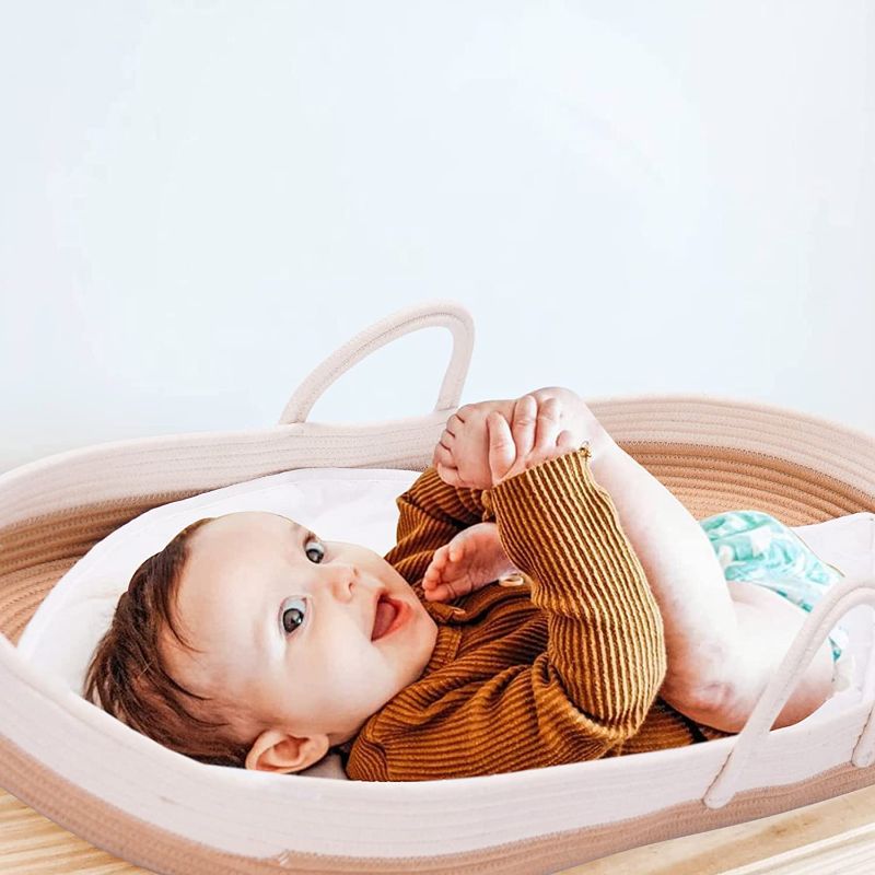 Photo 1 of Baby Diaper Changing Basket, Nursery Set with Thick Pad,Waterproof Leather Pad, Leaf Shape Cushion and Storage Bag
