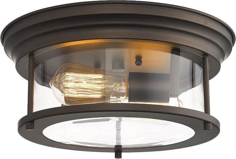 Photo 1 of (READ COMMENTS) Zeyu Flush Mount Ceiling Light, 2-Light Ceiling Light Fixture 13 inch, Oil Rubbed Bronze and Clear Glass Shade, ZY15-F ORB
