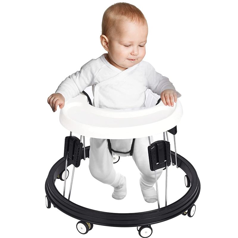 Photo 1 of LANGYI Adjustable Baby Walkers for Baby with Easy Clean Tray, Universal Wheeled Walker, Anti-Rollover Folding Walker for Girls Boys 6-18Months Toddler, White, 1.0 Count
