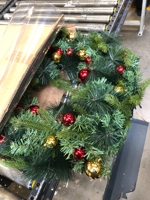 Photo 1 of [ Large Thick & Timer ] 26 Inch 80 Lights Pre-lit Artificial Christmas Wreath Decoration Realistic Feel for Front Door Battery Operated 40 Xmas Ball Ornaments 228 Branch Christmas Indoor Outdoor Home