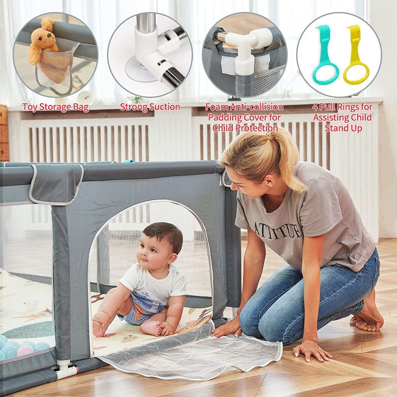 Photo 1 of  Playpen for Babies with Gate, Baby Toys 0-6 to 12 Months Baby Activity Center, Sturdy Safety Playpen with Soft Mesh, Playpen for Toddlers