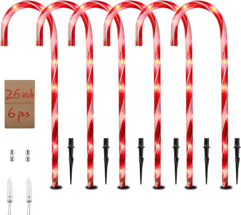 Photo 1 of 26Inch Candy Cane Lights Christmas Pathway Markers Light Decorations,Light Up Candy Canes Light with 6 Tungsten Bulbs, Xmas Outdoor Light for Walkway, Yard, Home, Holiday Party Decor, UL Listed
