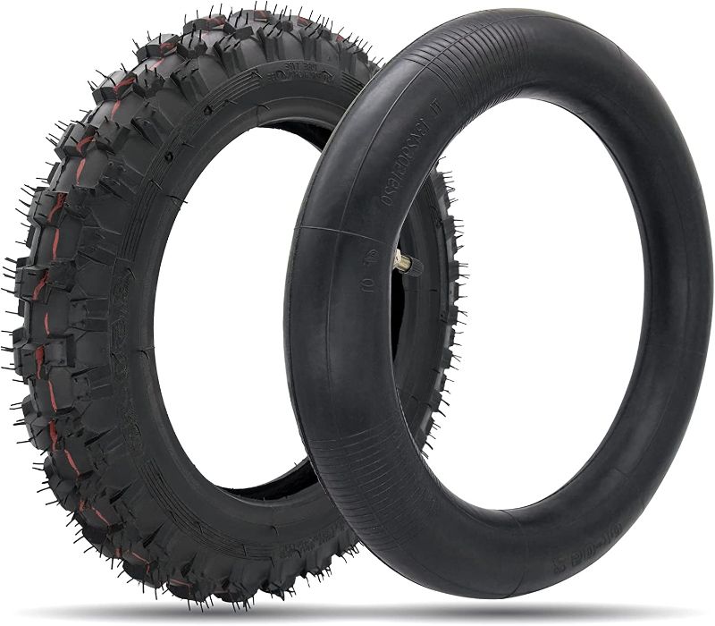 Photo 1 of 2.5-10" Off-Road Tire and Inner Tube Set, Dirt Bike Tire with 10-Inch Rim and 2.5/2.75-10 Dirt Bike Inner Tube Replacement,Compatible with Honda CRF50/XR50, Suzuki DRZ70/JR50, and Yamaha PW50-2PC
