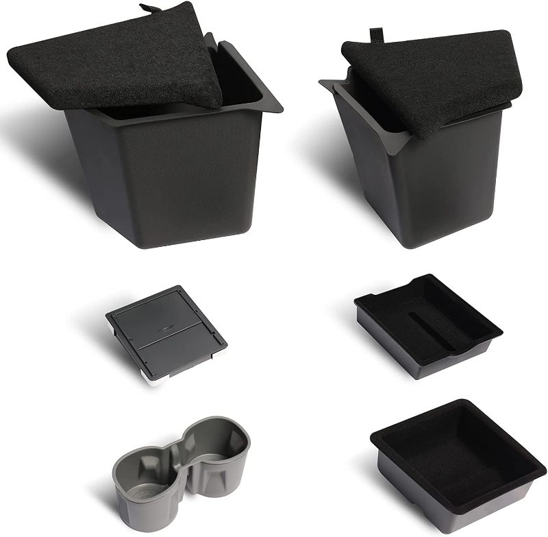 Photo 1 of CYBERBEANS Trunk Storage Bins For Tesla Model Y,Center Console And Armrest Organizer Tray,Cup Holder,Waterproof Odorless Side Storage with Lids Interior 2020-2022 Accessories(5-Seater)
