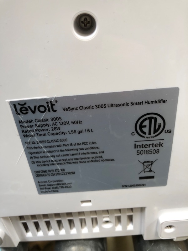 Photo 1 of LEVOIT Humidifiers for Bedroom Large Room Home, 6L Cool Mist Top Fill Essential Oil Diffuser for Baby and Plants, Smart App & Voice Control, Rapid Humidification and Humidity Setting, Quiet Sleep Mode
