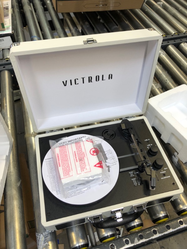 Photo 1 of Victrola Vintage 3-Speed Bluetooth Portable Suitcase Record Player with Built-in Speakers | Upgraded Turntable Audio Sound | Light Grey Light Grey Record Player