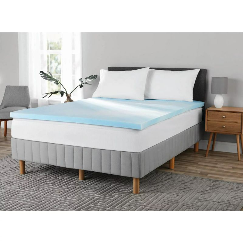 Photo 1 of 2" Blue Memory Foam Mattress Topper, Twin