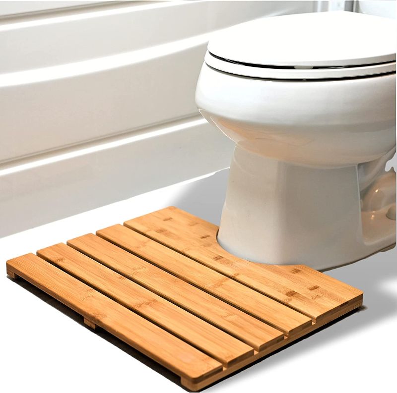 Photo 1 of Bamboo Toilet Mat - Curved Bath Rug for Bathroom Bowl Base - Elevated, Safety Step Stool for Kids and Seniors - (22 x 17 x 1.5 inches L x W x H)

