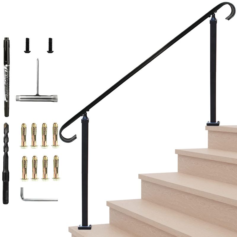 Photo 1 of Belinova Handrails for Outdoor Steps,5 Steps Outdoor Stair Railing,4-5 Steps Wrought Iron Handrail Fits for Indoor Stairs
