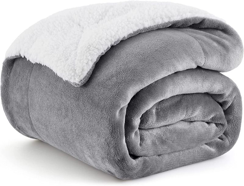 Photo 1 of  Sherpa Fleece Throw Blanket for Couch - Thick and Warm Blankets for Winter, Soft and Fuzzy Throw Blanket for Sofa, Grey, 50x60 Inches
