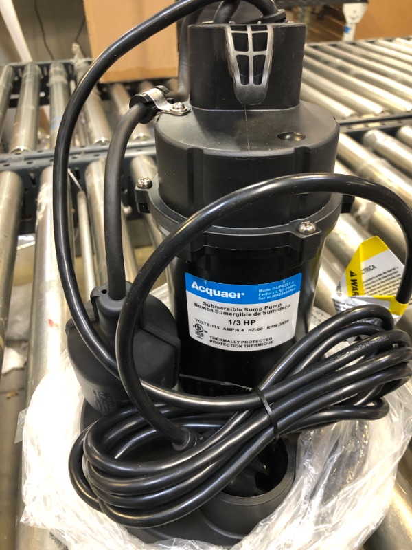 Photo 1 of Acquaer 1/3HP Sump Pump, 3040GPH Submersible Clean/Dirty Water Pump with Automatic Float Switch and 10ft Power Cord Sub Pump for Basement, Pool, Pond, Drain, Flooded Cellar, Aquarium and Irrigation 1/3HP 3040GPH