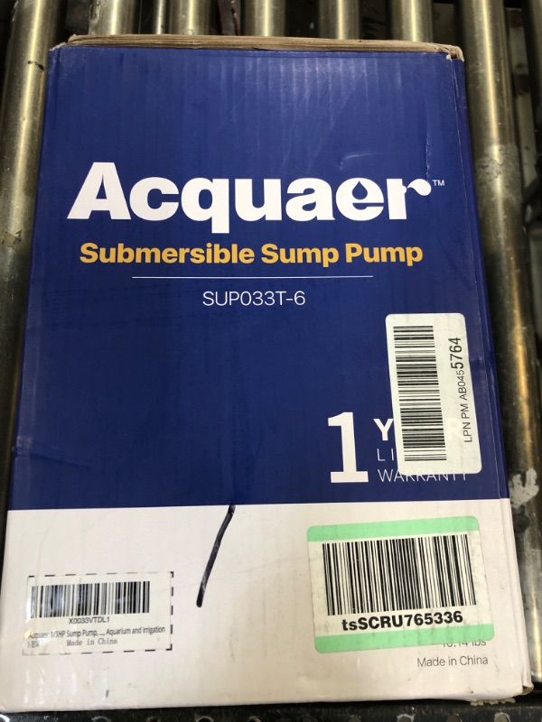 Photo 1 of Acquaer 1/3HP Sump Pump, 3040GPH Submersible Clean/Dirty Water Pump with Automatic Float Switch and 10ft Power Cord Sub Pump for Basement, Pool, Pond, Drain, Flooded Cellar, Aquarium and Irrigation 1/3HP 3040GPH