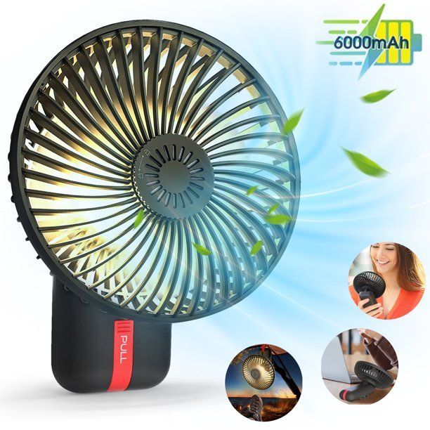 Photo 1 of Portable Fan, 6000 mAh Desk Fan 3 Speeds Handheld USB Mini Fan Rechargeable Personal Fan with Hook LED Lantern, Black
