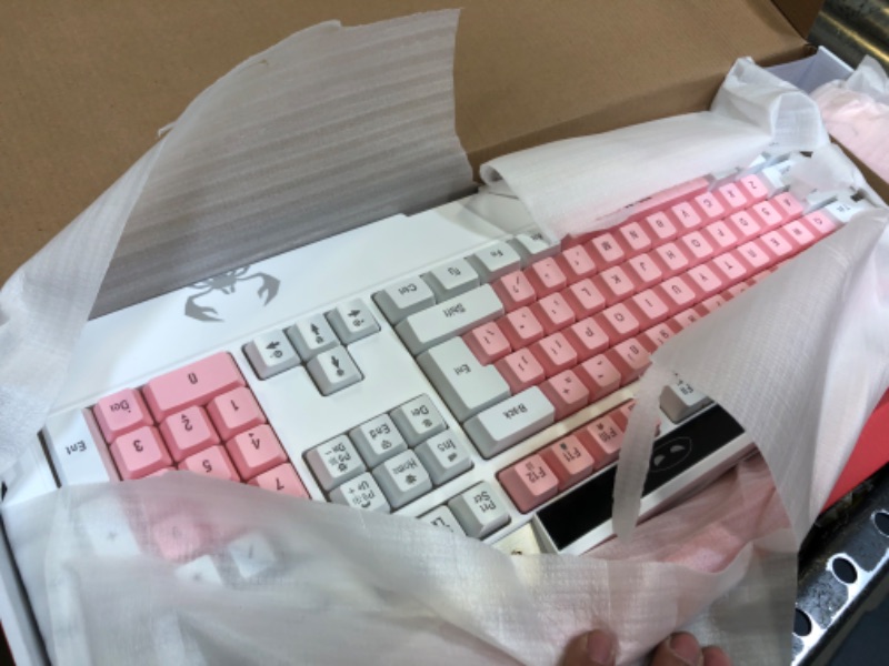 Photo 4 of Pink Keybaord USB Gaming Keyboards and Mouse Combo, GT817 104 Key Rainbow Backlit Keyboard and Mouse Set, Computer Keyboard USB Wired Mouse for Windows PC Gamers (White & Pink)
