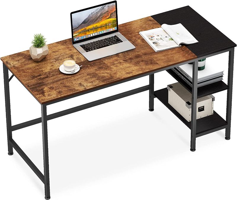 Photo 1 of JOISCOPE Home Office Computer Desk, Study Writing Desk with Wooden Storage Shelf,2-Tier Industrial Morden Laptop Table with Splice Board,55 inches(Vintage Oak Finish)

