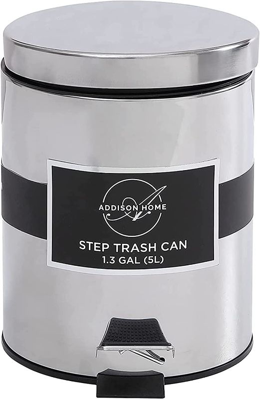 Photo 1 of Addison Home 1.3 Gallon / 5 Liter, Steel Step Trash Can with Removable Inner Bucket, Chrome
